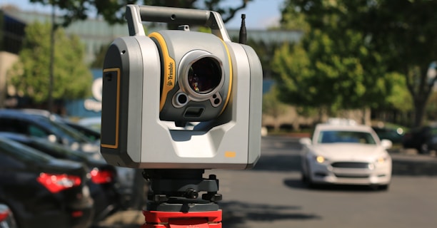 macro shot of gray and yellow surveyor