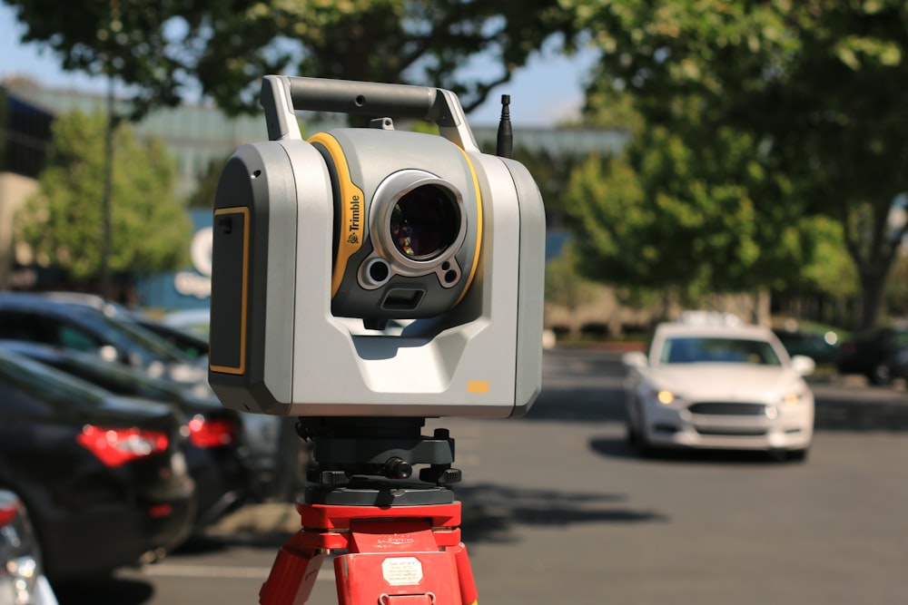 macro shot of gray and yellow surveyor