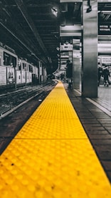 selective color photo of train station
