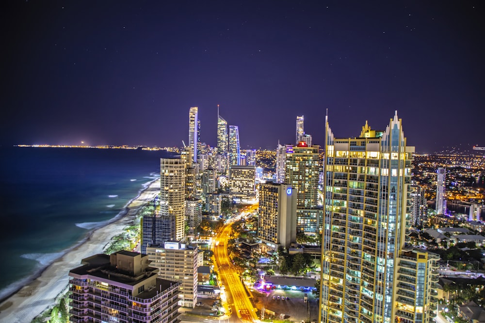 area photography of lighted high rise building