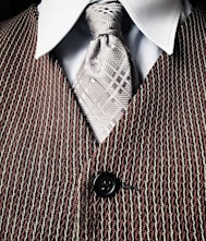 gray necktie and brown button-up vest