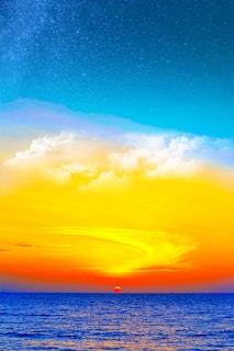 blue sea under blue, white, and orange sky during sunset digital wallpaper