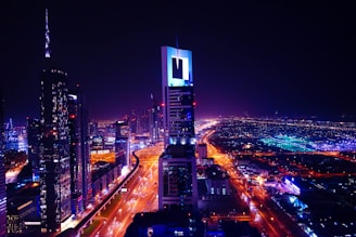 aerial photography of buildings during nighttime