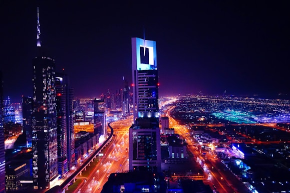 aerial photography of buildings during nighttime