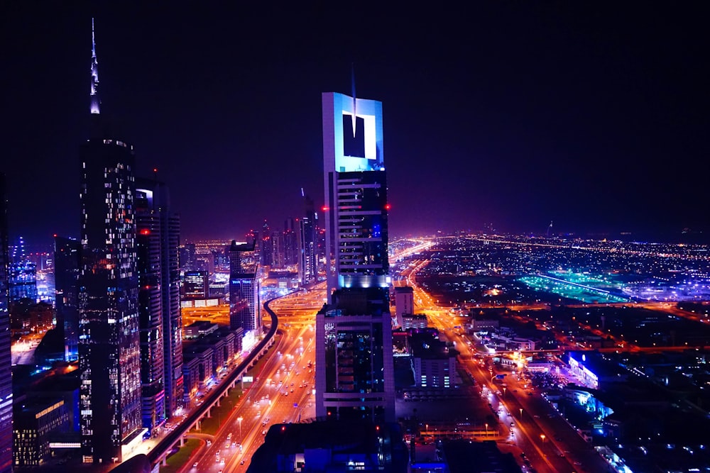 aerial photography of buildings during nighttime