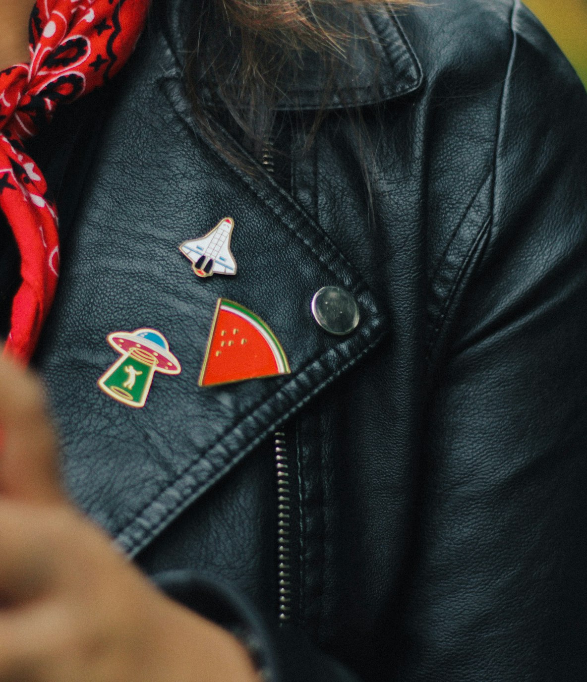 Woman wearing customized pins