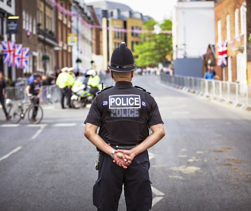 Police standing on road