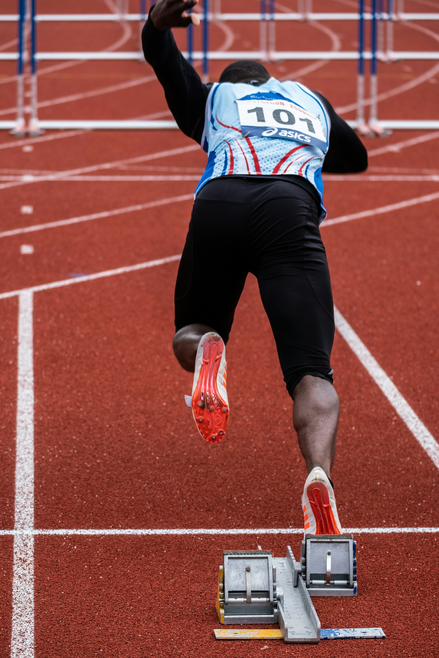 athletics track starting blocks stadium