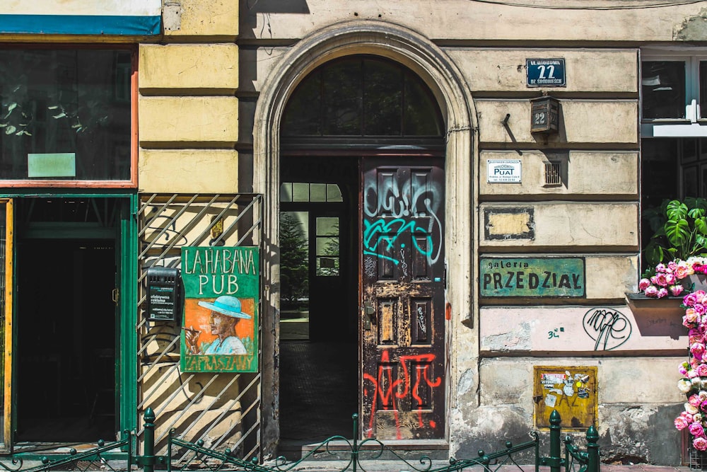 brown wooden door open on restaurant