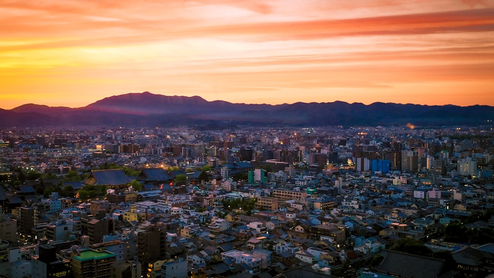 aerial photography of concrete buildings at golden hour