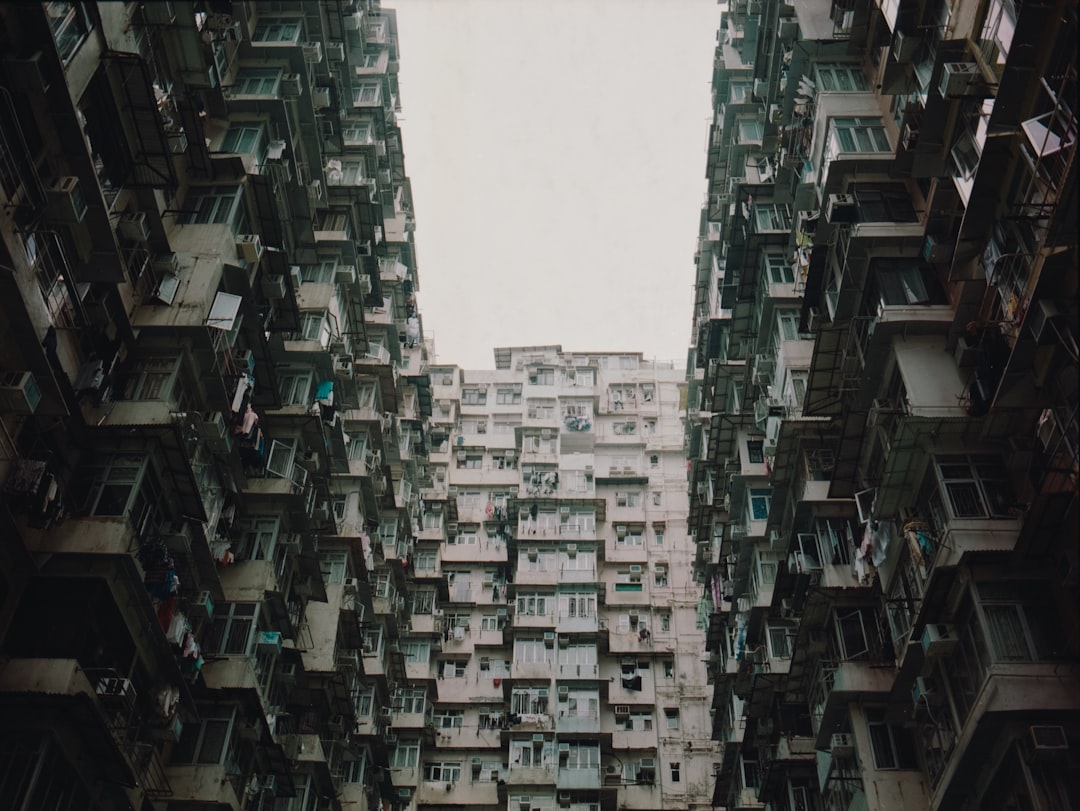 bottom view of beige building