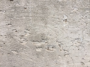 A textured concrete wall with noticeable wear and small holes throughout the surface. There are visible grooves and lines, likely from the construction process.