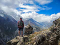Solo hiker on a rocky summit