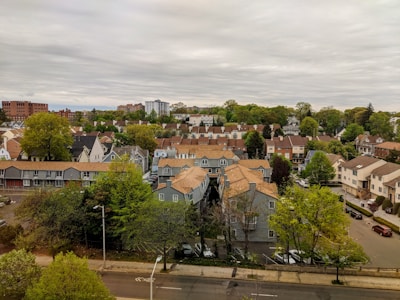 A neighborhood with various homes for sale.