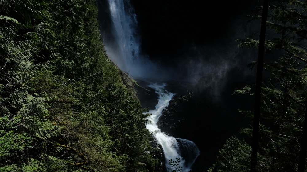 waterfall between mountain