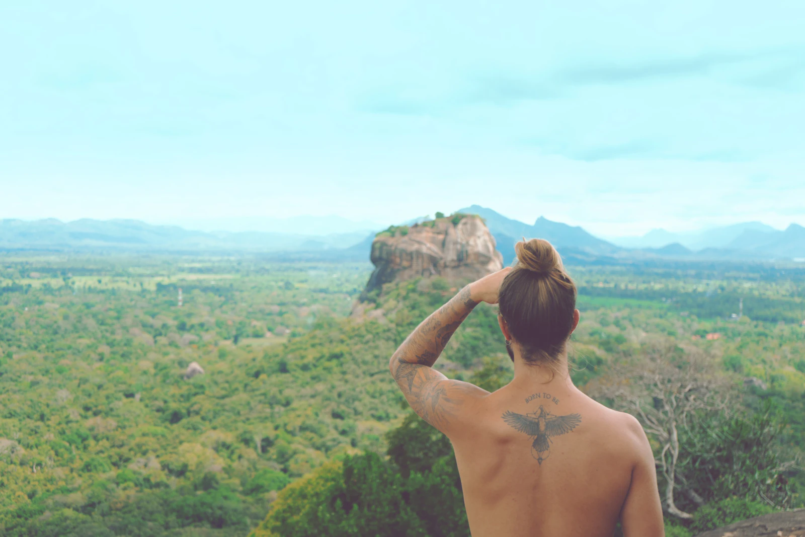 Visitor looking toward Sigiriya across forested plains