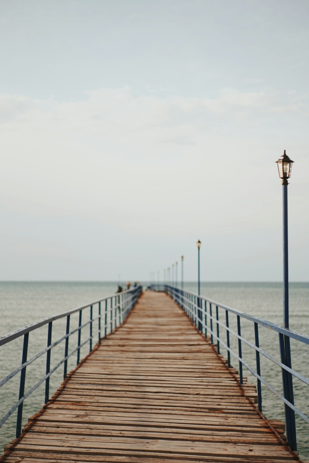 tilt shift lens photography of brown wooden dock