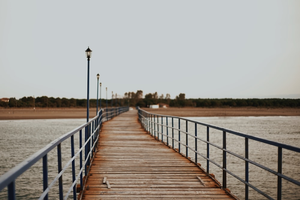 brown bridge with gray steel railings