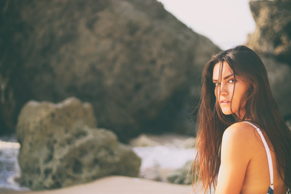 woman photo near shore