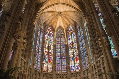 low angle photography of building interior