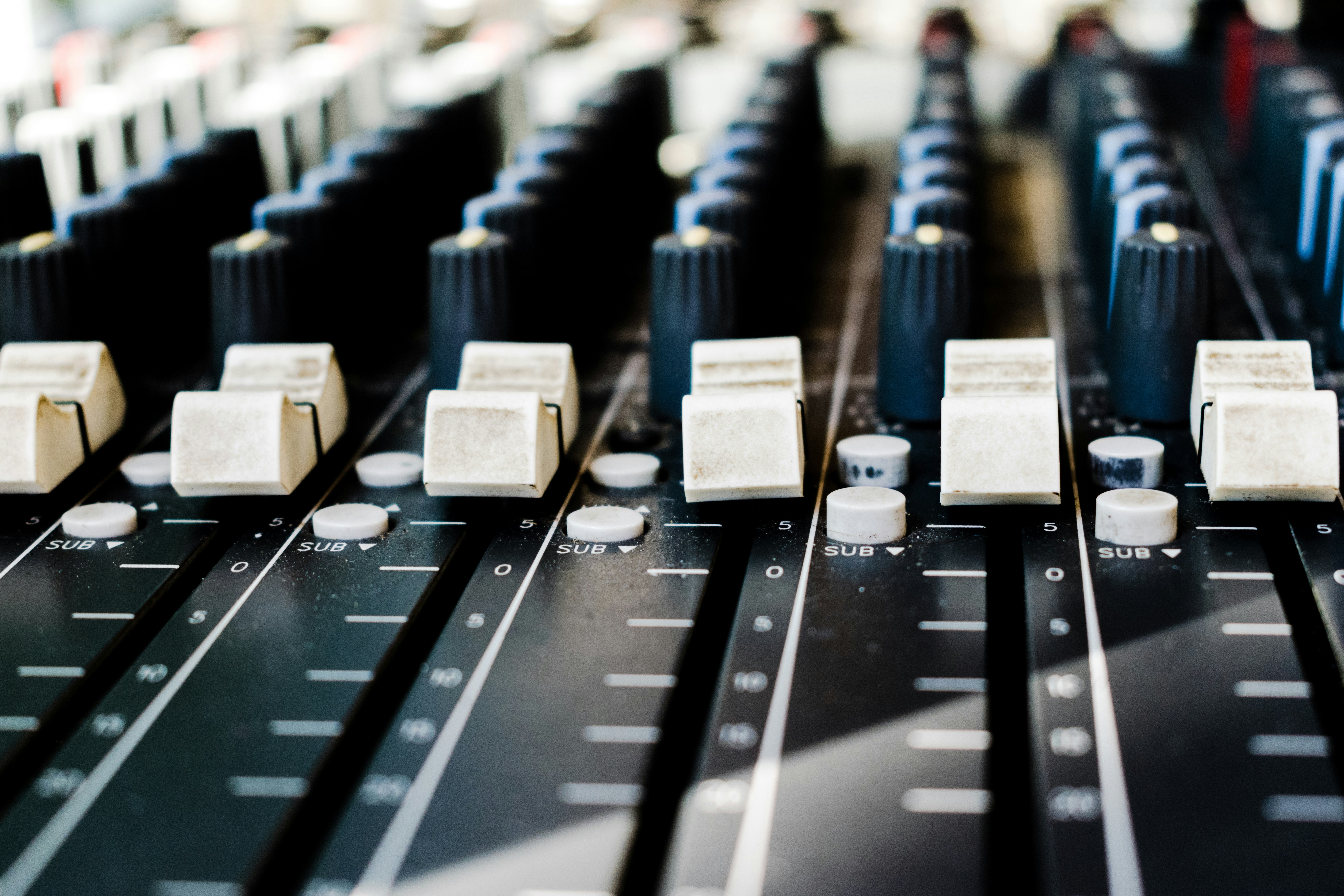 black and white audio controller close-up photo