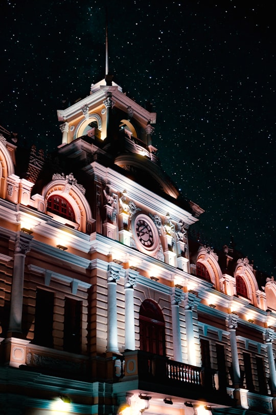 man's eye view of mansion during night in Chiclayo Peru