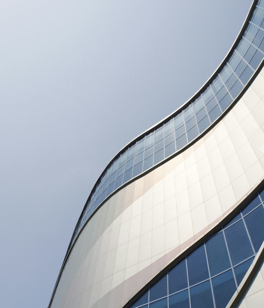 white and blue glass building