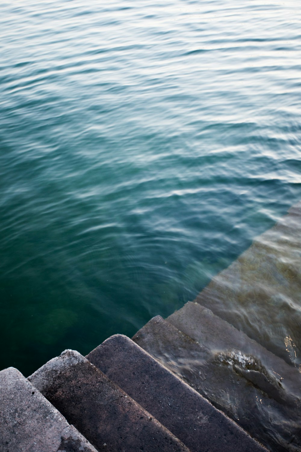 gray concrete stair in body of water