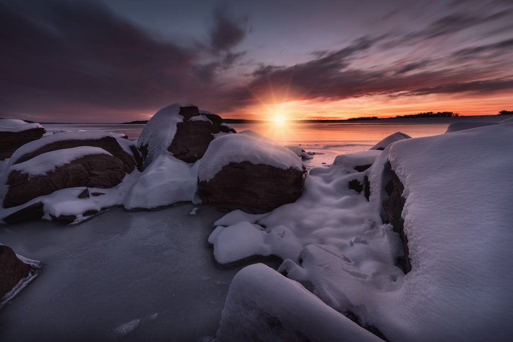 silhouette of snow capped rocks