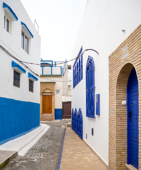 concrete pathway between two concrete buildings in Kasbah of the Udayas Morocco