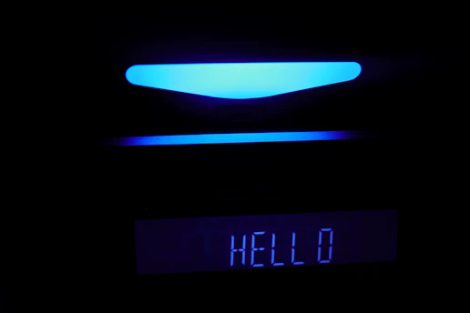 A sleek, futuristic AI receptionist interface glowing softly with purple and blue gradients.