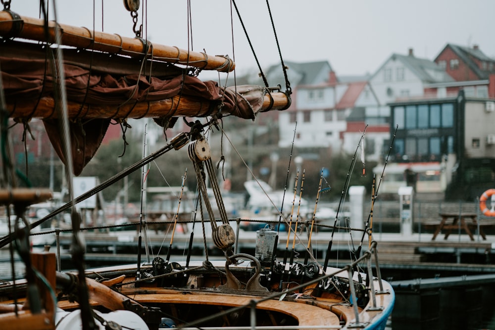 selective focus photography of boat full of fishing rods