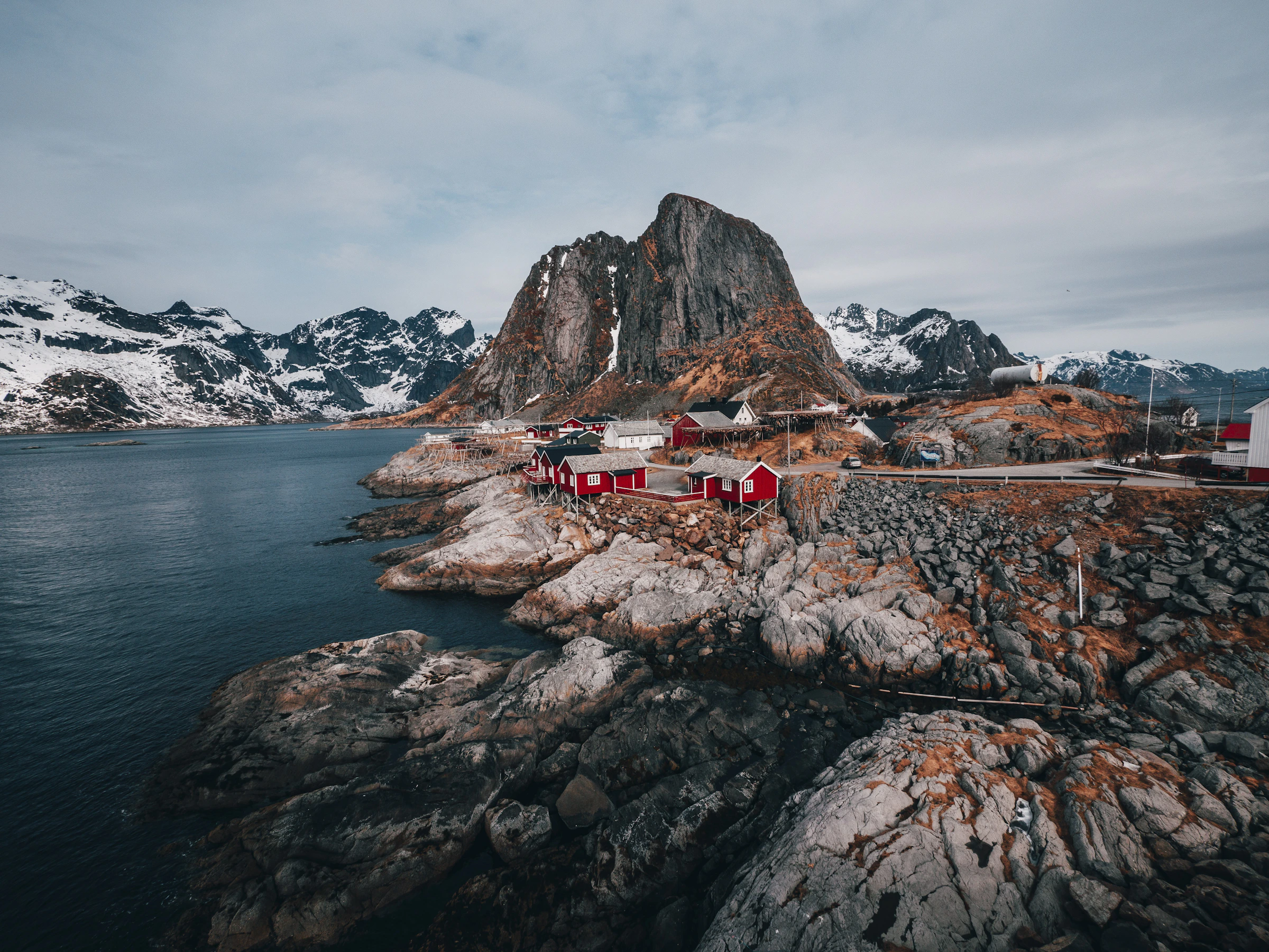 Mountain peaks and a Nordic fjord
