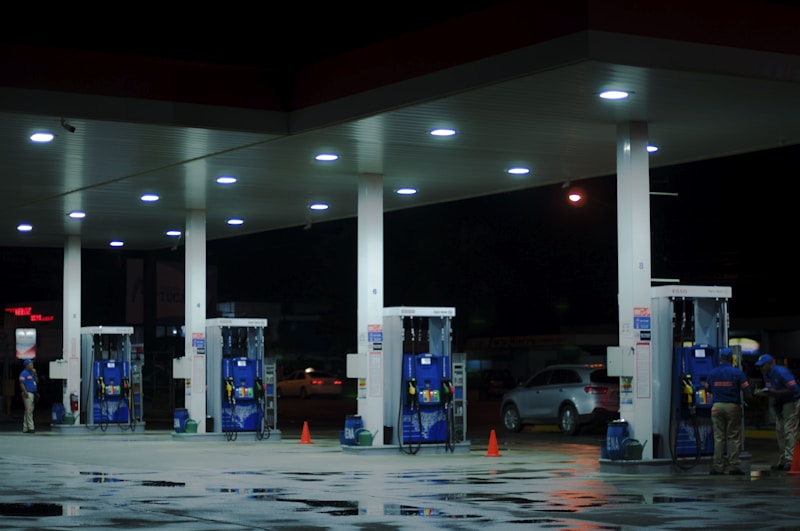 Gas station with fuel pumps