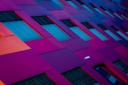bottom view of purple building