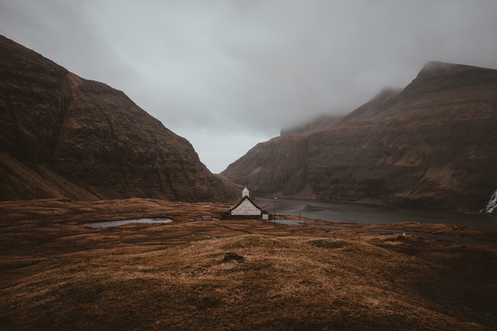 white and brown house beside body of water