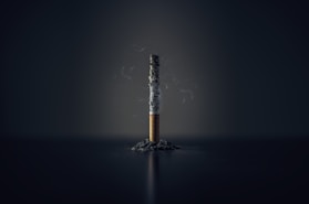 single cigarette stick with ashes stick