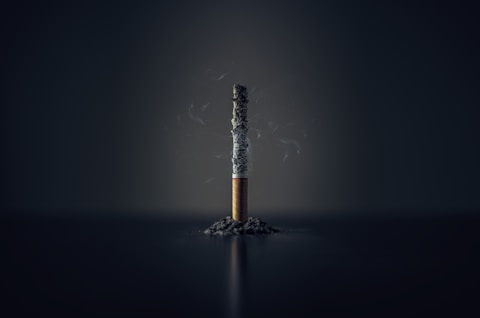 single cigarette stick with ashes stick