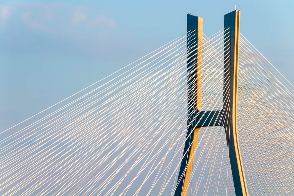 yellow suspension bridge during day