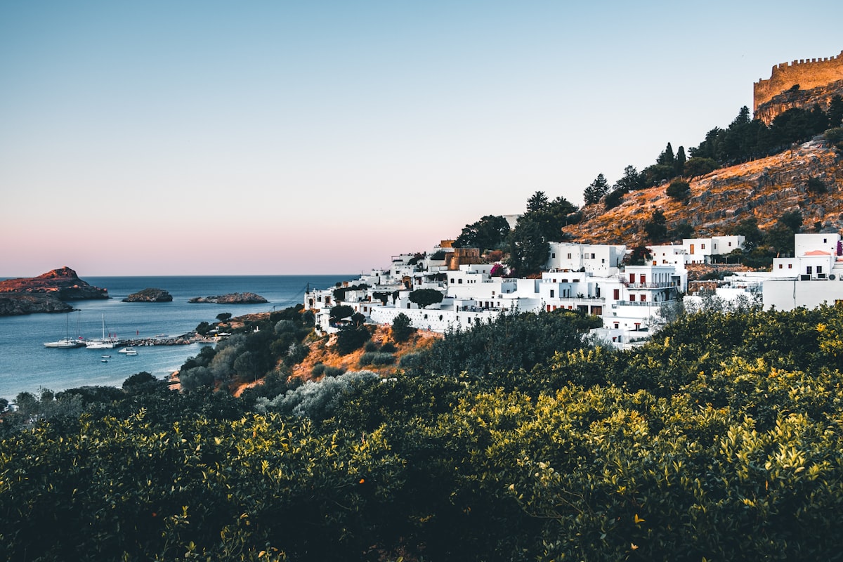 Rhodes January — empty old town walls in winter rain