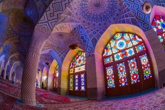 multicolored concrete hallway in Nasirolmolk Mosque Iran