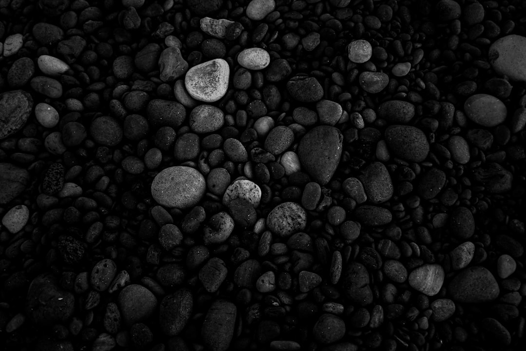 grayscale photo of pebbles