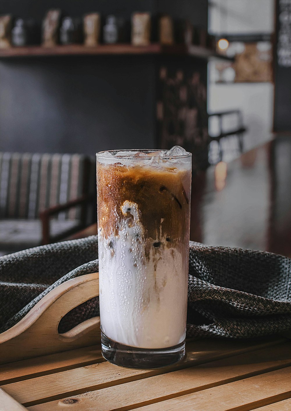 highball glass filled with iced coffee