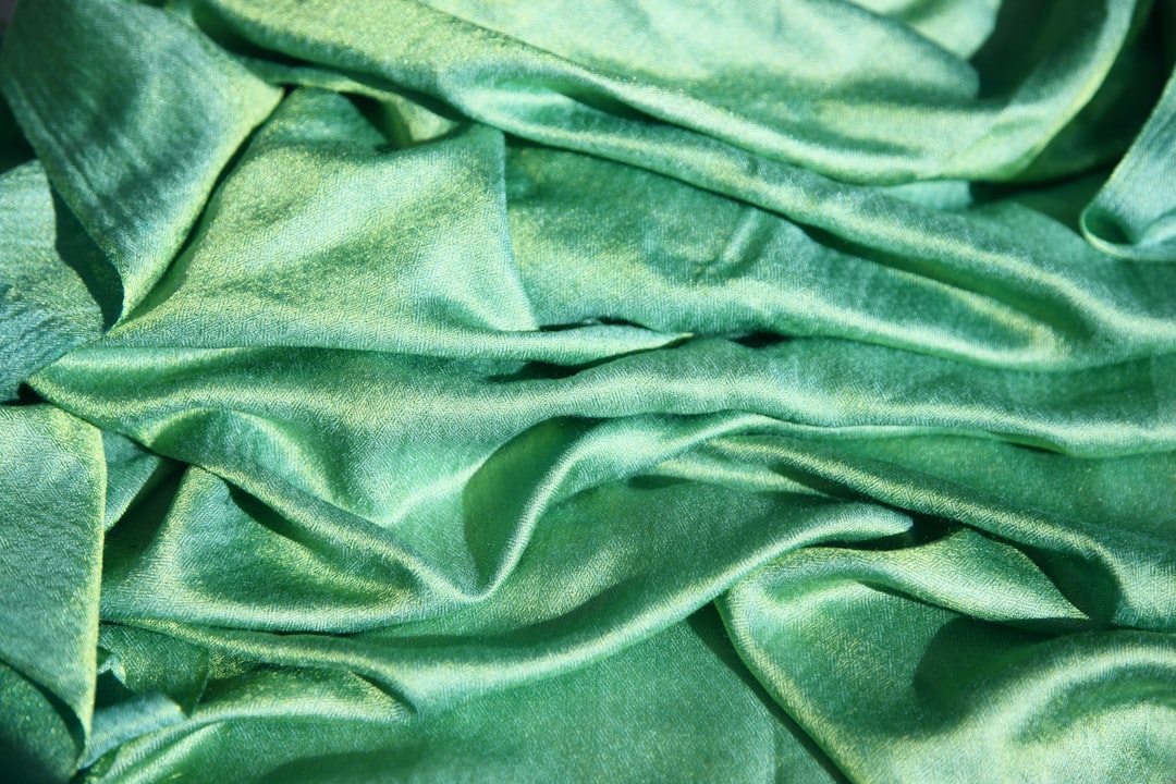 green textile, A lovely shade of green in 100% silk makes a soothing background. This is a large scarf that I bought at 