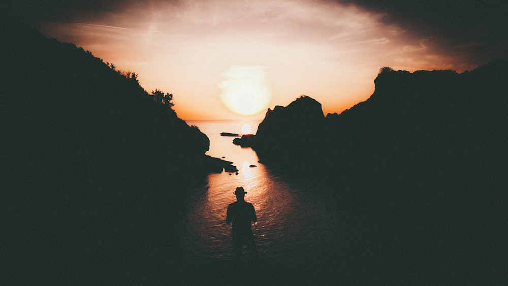 silhouette of islet rock