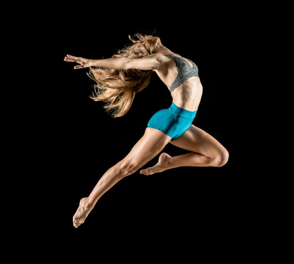 woman jumping and reflex her body