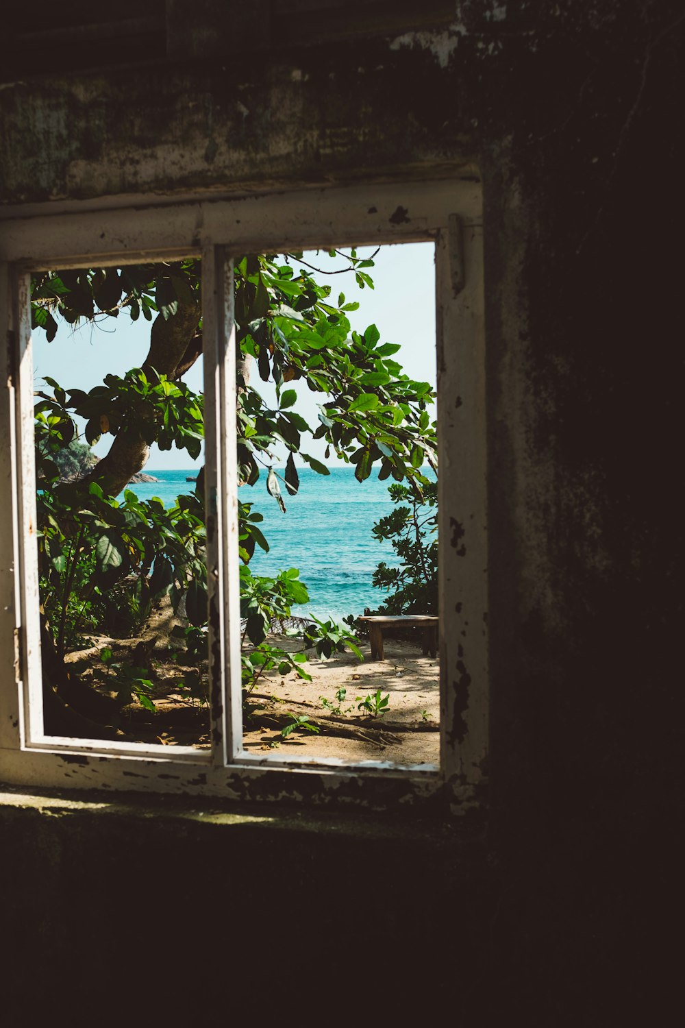 ventana de madera blanca