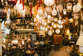 turned on lamp lot with ornament lot