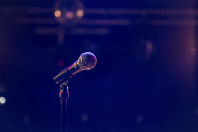black and gray microphone on black stand