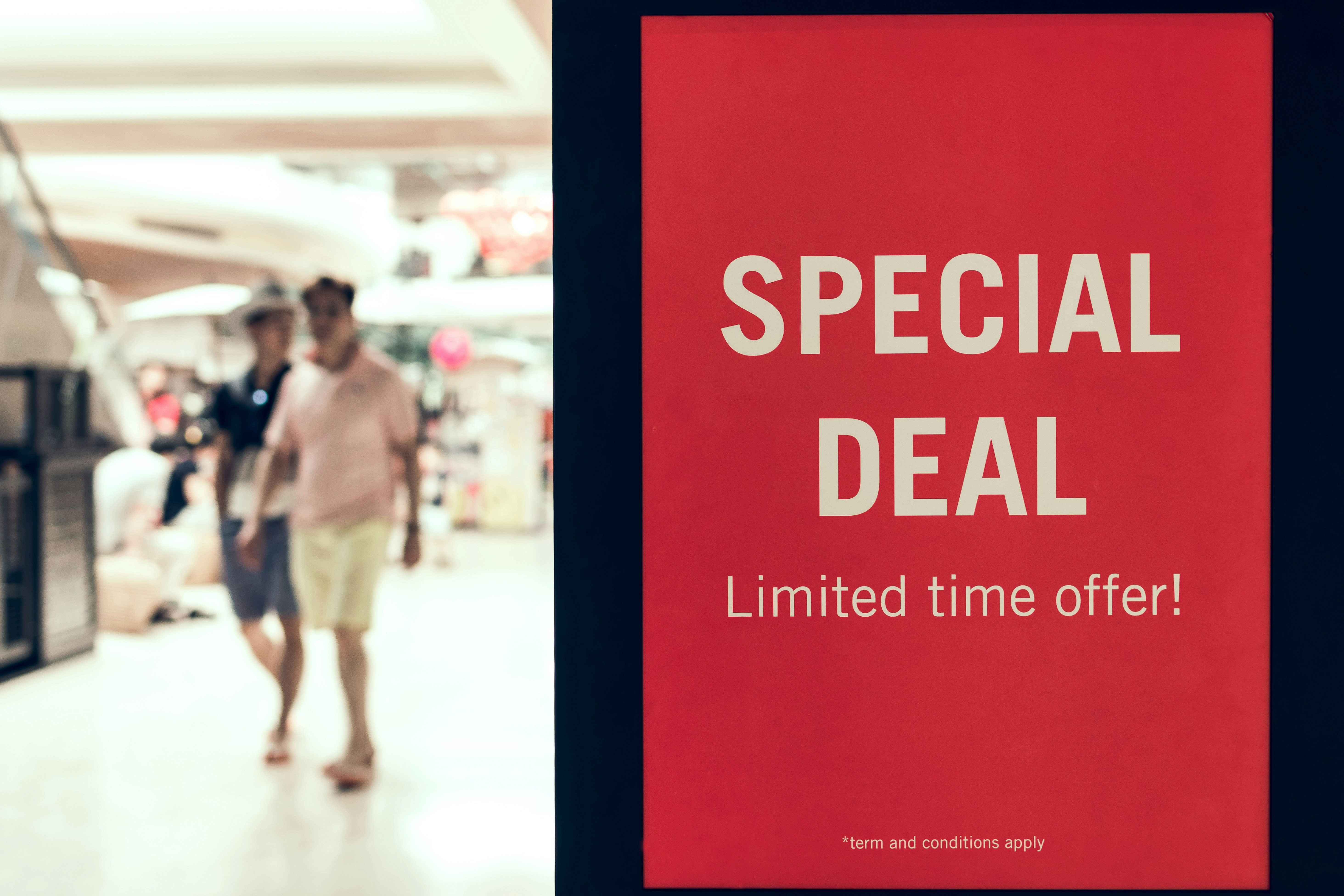 Special deal sign in the shopping mall in Asia.
